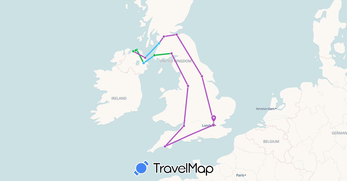 TravelMap itinerary: bus, train, boat in United Kingdom (Europe)